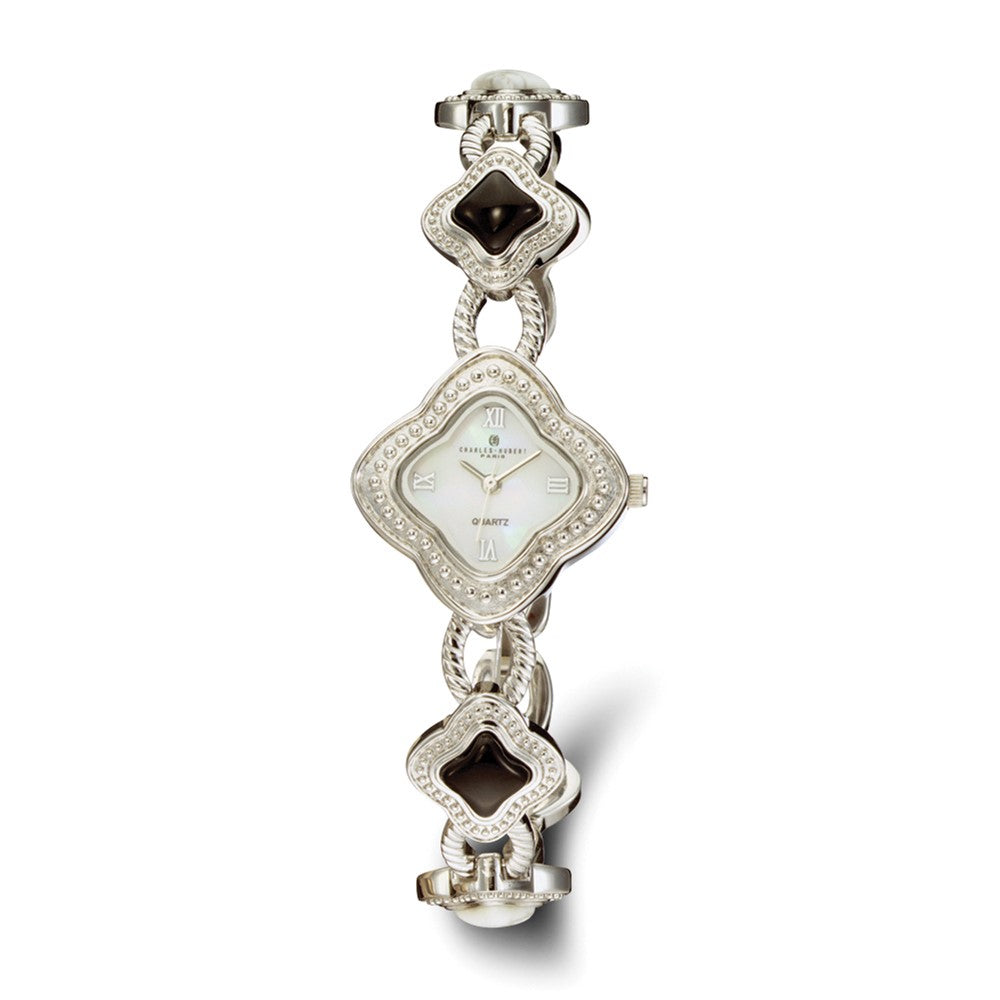 Charles Hubert Ladies Blk Agate/Wht Howlite Bracelet Watch, Item W8478 by The Black Bow Jewelry Co.