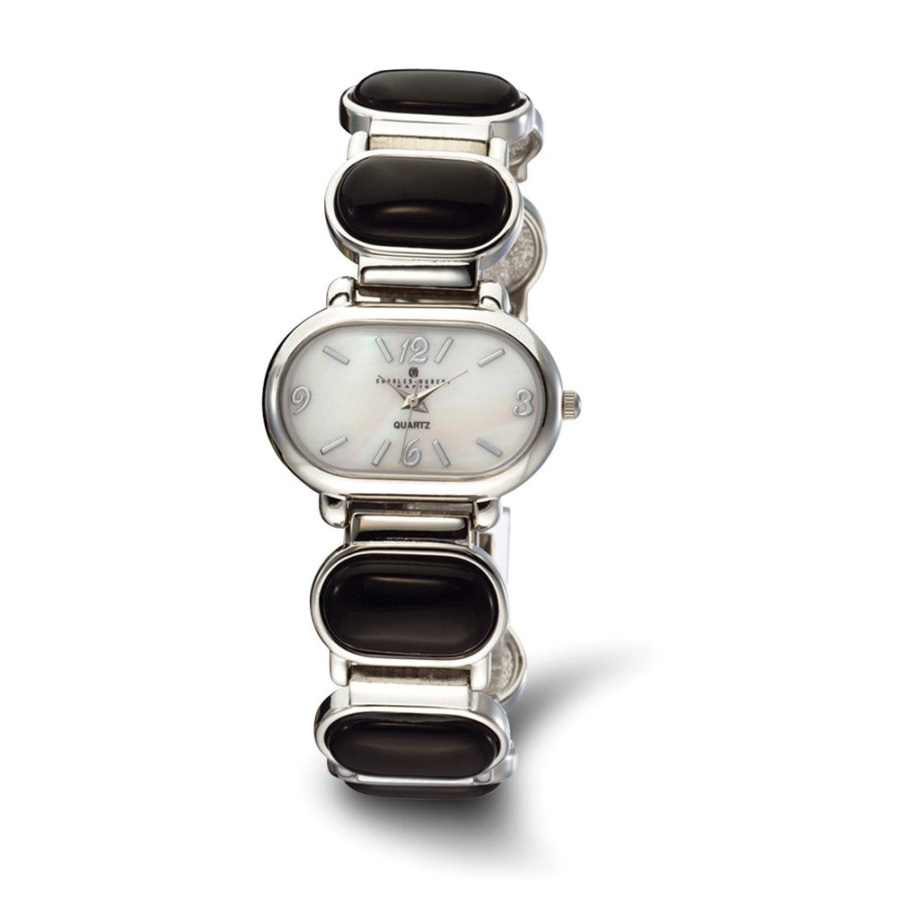 Charles Hubert Ladies Black Agate Bracelet 33x27mm Watch, Item W8480 by The Black Bow Jewelry Co.
