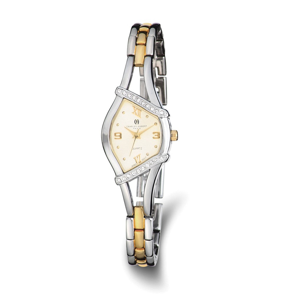 Charles Hubert Ladies Gold-finish 2-tone Crystal Bezel 20mm Watch, Item W8481 by The Black Bow Jewelry Co.