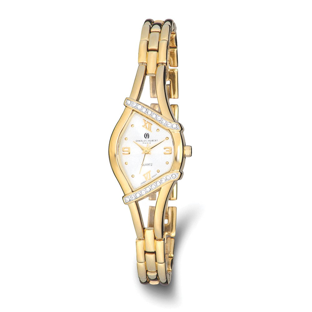 Charles Hubert Ladies Gold-finish Crystal Bezel 20mm Watch, Item W8482 by The Black Bow Jewelry Co.