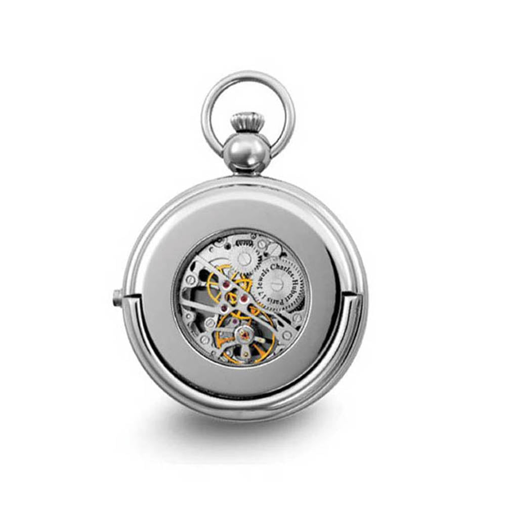 Alternate view of the Charles Hubert Chrome Finish Brass 2-Photo Insert 48mm Pocket Watch by The Black Bow Jewelry Co.