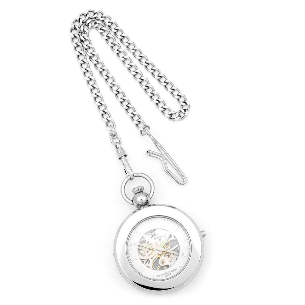 Alternate view of the Charles Hubert Chrome Finish Brass 2-Photo Insert 48mm Pocket Watch by The Black Bow Jewelry Co.