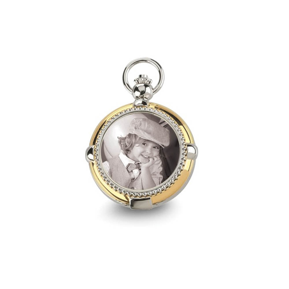 Alternate view of the Charles Hubert Gold Finish 2-tone Brass 2-Photo Insert Pocket Watch by The Black Bow Jewelry Co.