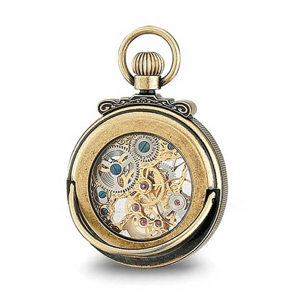 Alternate view of the Charles Hubert Antique Gold Finish Brass Skeleton Pocket Watch by The Black Bow Jewelry Co.