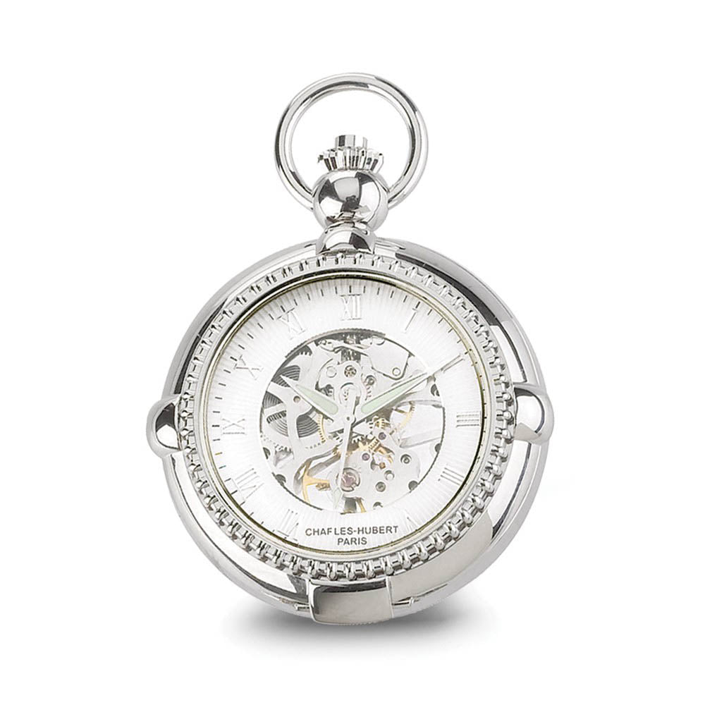 Alternate view of the Charles Hubert Chrome Finish Brass 2-Photo Insert Pocket Watch 48mm by The Black Bow Jewelry Co.