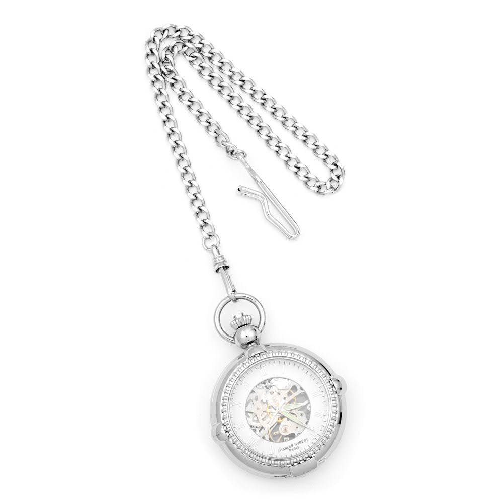 Alternate view of the Charles Hubert Chrome Finish Brass 2-Photo Insert Pocket Watch 48mm by The Black Bow Jewelry Co.