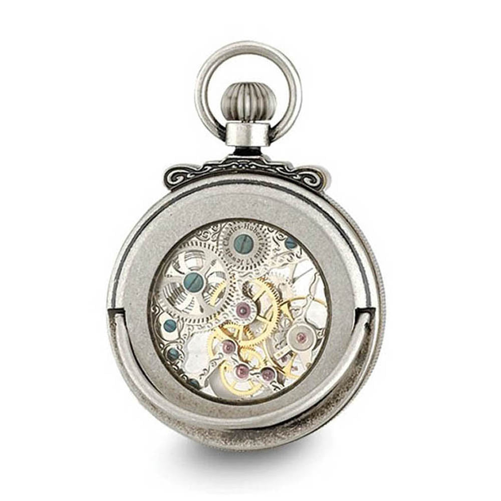 Alternate view of the Charles Hubert Antique Chrome Finish Brass Skeleton Pocket Watch by The Black Bow Jewelry Co.