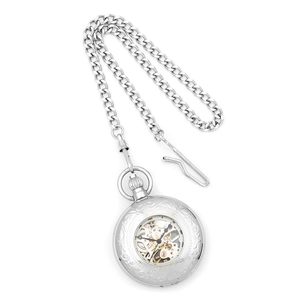 Alternate view of the Charles Hubert Chrome Finish Brass Window Cover Pocket Watch by The Black Bow Jewelry Co.