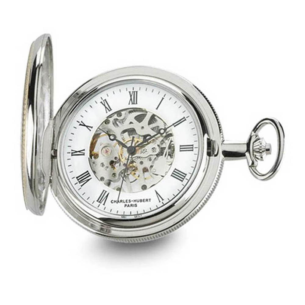 Charles Hubert Gold Finish Brass 2-tone Skeleton Dial Pocket Watch, Item W8499 by The Black Bow Jewelry Co.