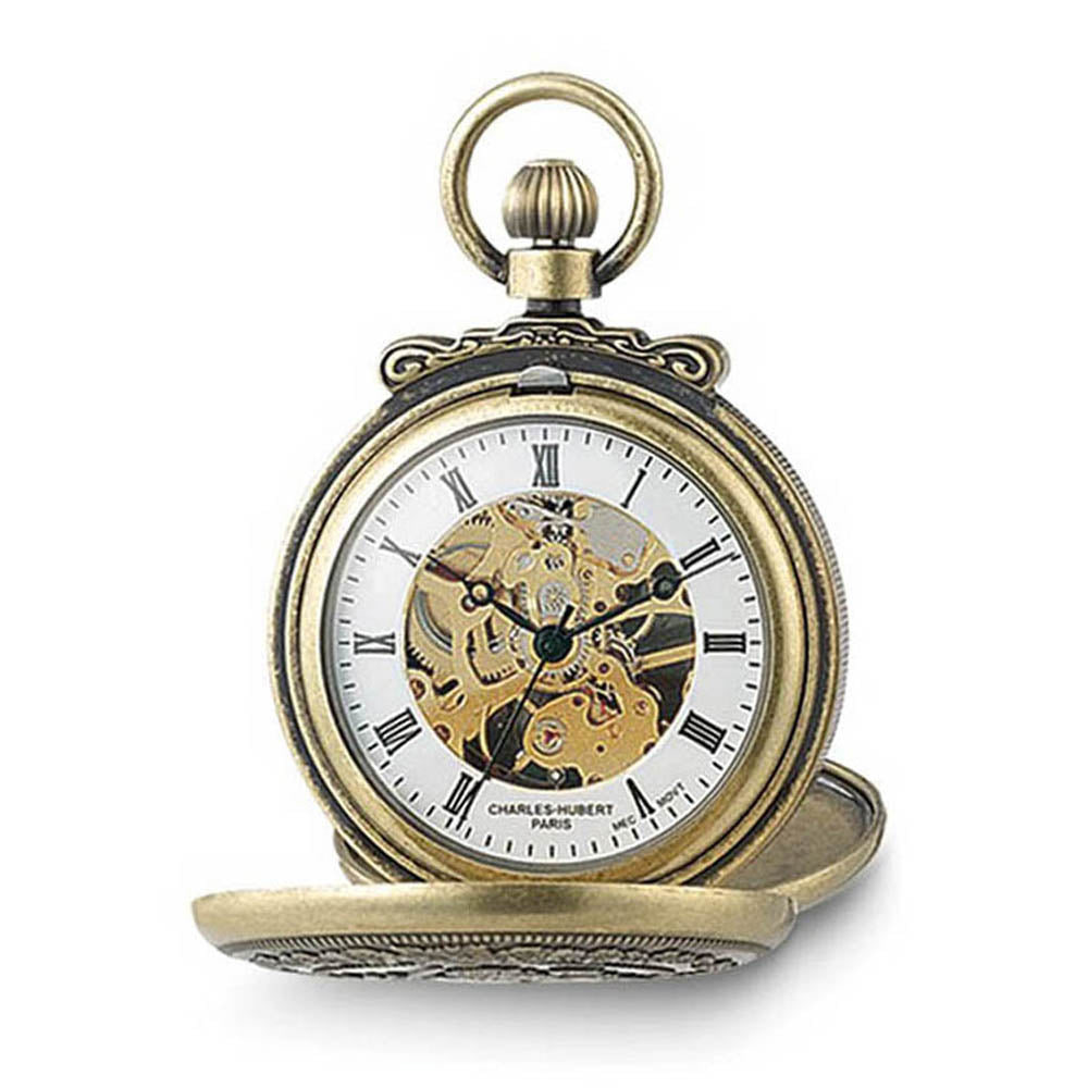 Charles Hubert Antique Gold Finish Lion Crest Pocket Watch, Item W8505 by The Black Bow Jewelry Co.