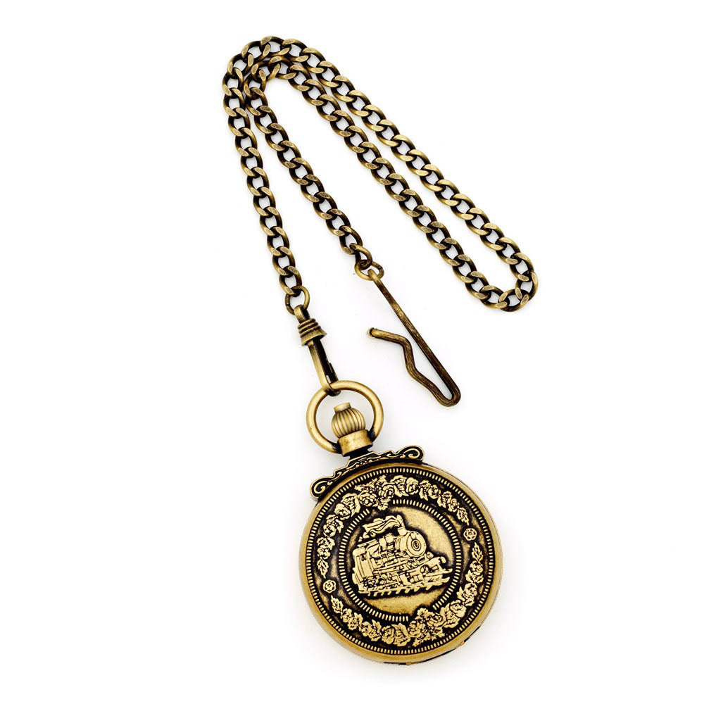 Alternate view of the Charles Hubert Antique Gold Finish Steam Engine Pocket Watch by The Black Bow Jewelry Co.