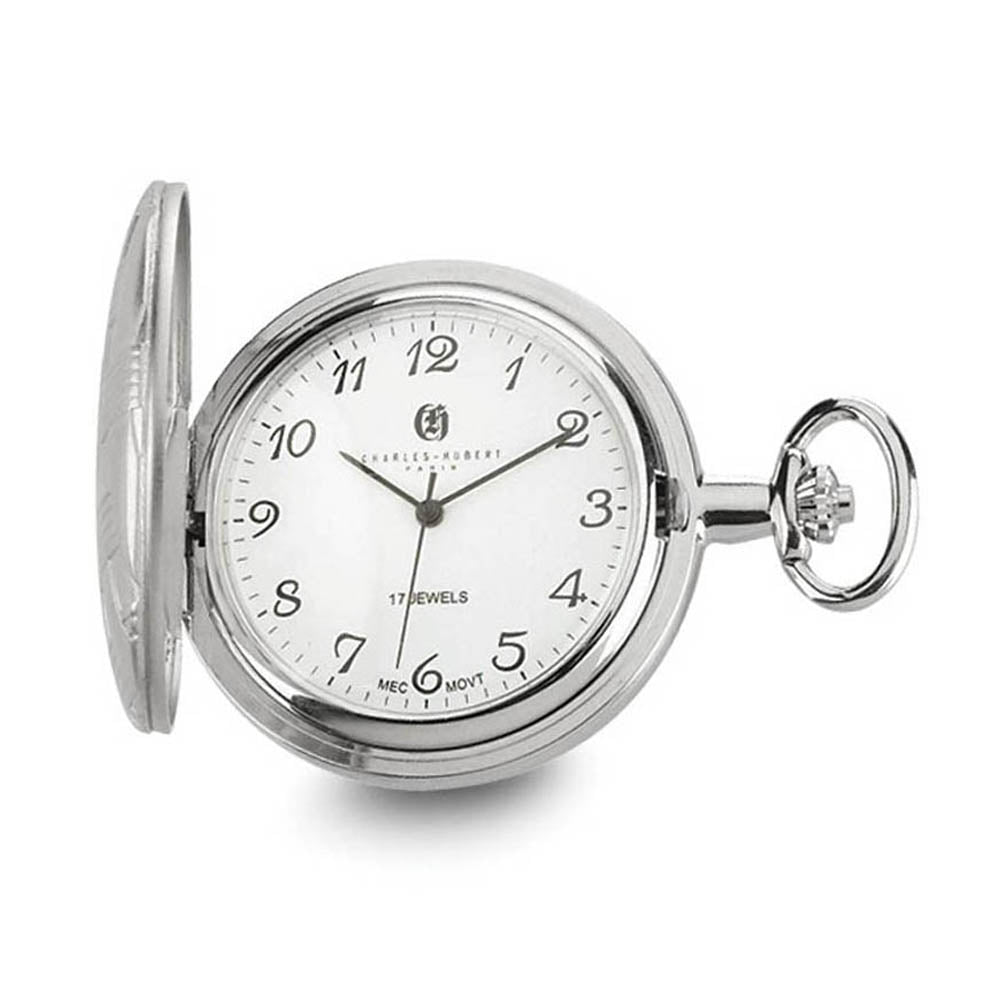 Charles Hubert Chrome Finish Brass Basketweave 42mm Pocket Watch, Item W8514 by The Black Bow Jewelry Co.