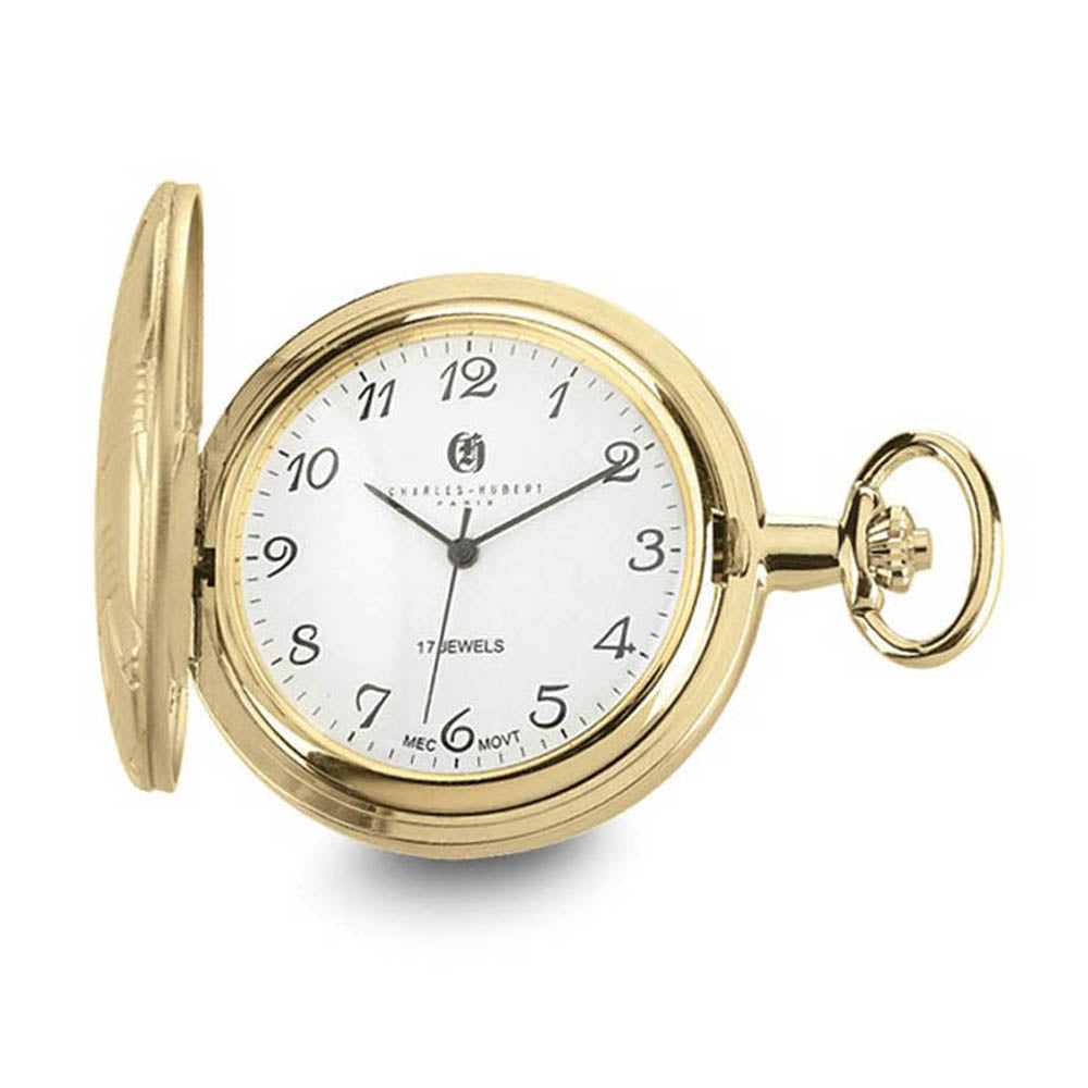 Charles Hubert Gold Finish Brass Basketweave 42mm Pocket Watch, Item W8515 by The Black Bow Jewelry Co.