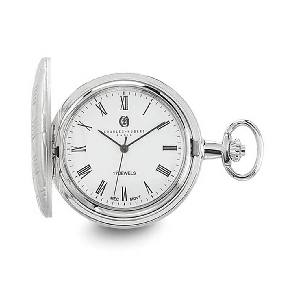 Charles Hubert Chrome Finish Brass Basketweave Pocket Watch 42mm, Item W8517 by The Black Bow Jewelry Co.