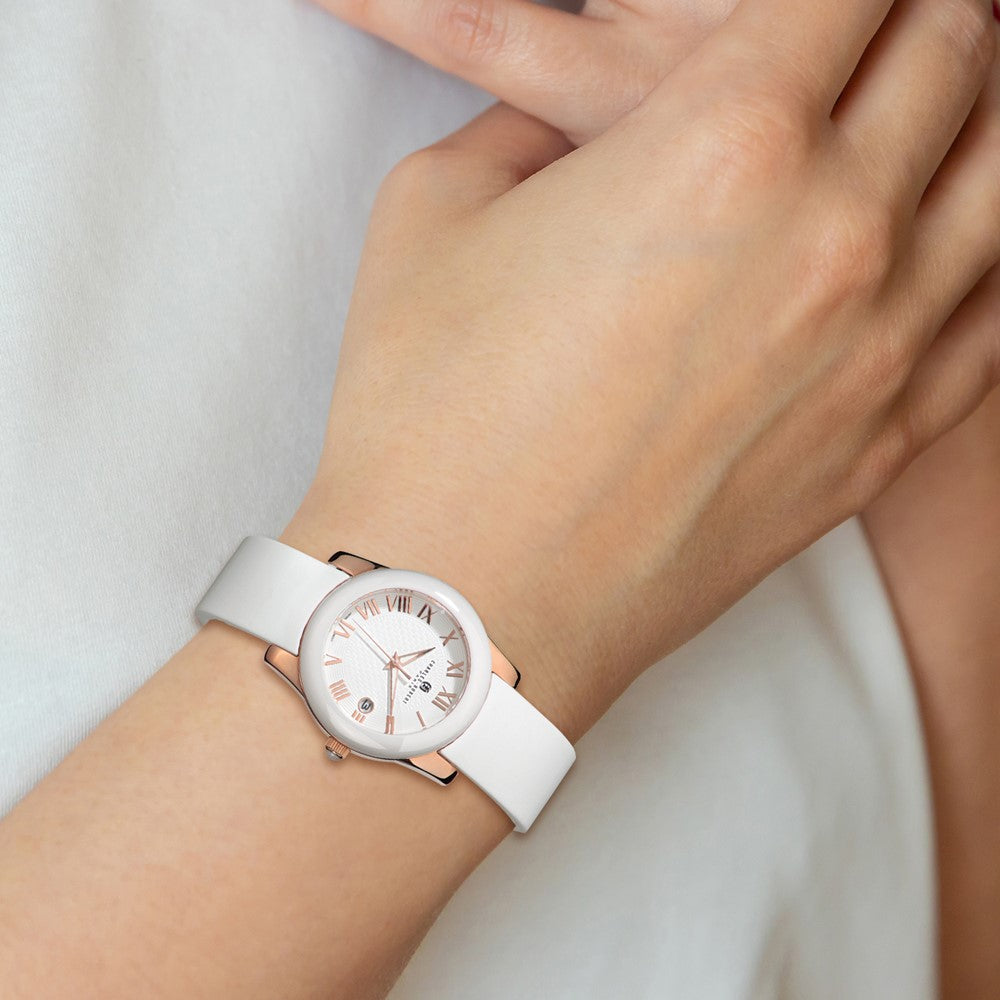 Alternate view of the Charles Hubert Ladies Rose Tone Stnlss Stl/Ceramic White Dial Watch by The Black Bow Jewelry Co.