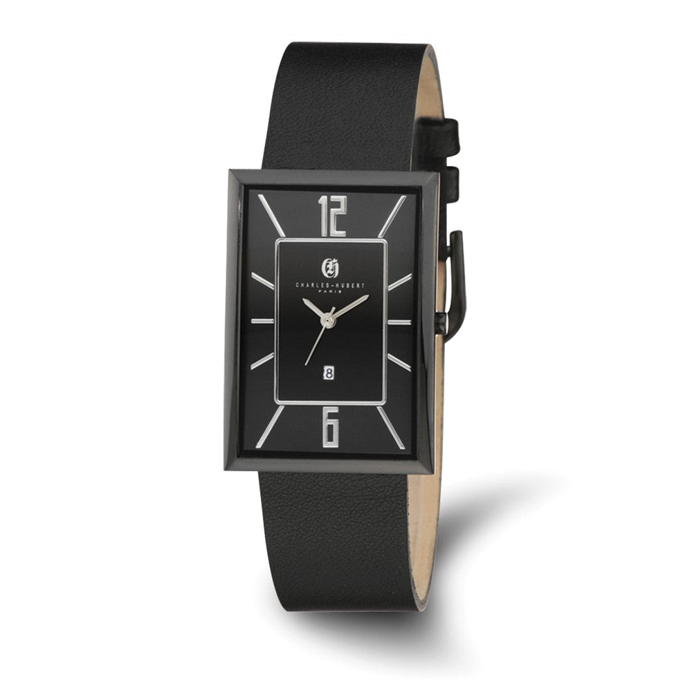 Charles Hubert Mens Stainless Steel Black Dial Rectangle Quartz Watch, Item W8533 by The Black Bow Jewelry Co.