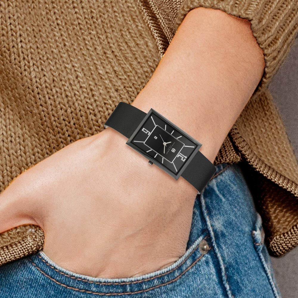 Alternate view of the Charles Hubert Mens Stainless Steel Black Dial Rectangle Quartz Watch by The Black Bow Jewelry Co.