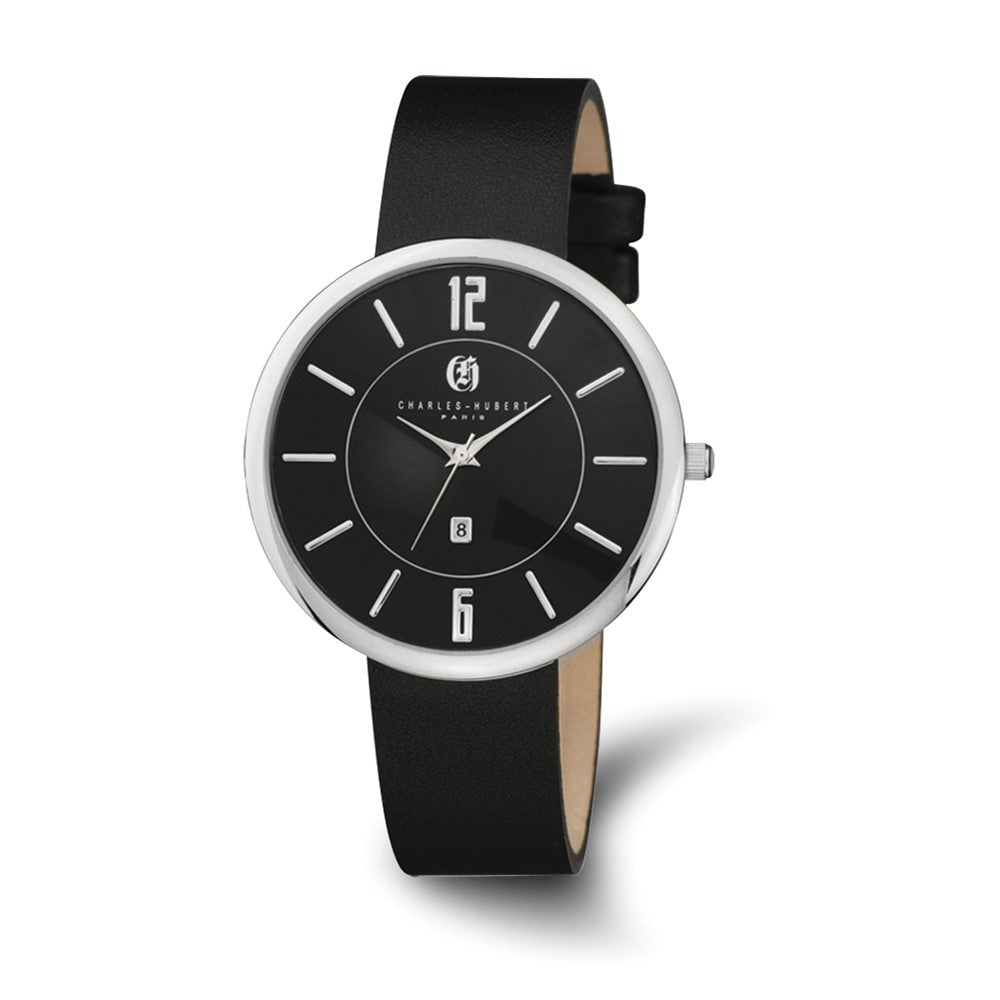 Charles Hubert Mens Stainless Steel Black Dial Round Quartz 42mm Watch, Item W8535 by The Black Bow Jewelry Co.