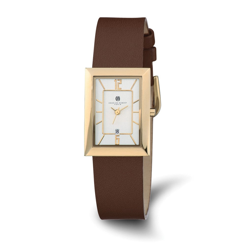 Charles Hubert Ladies Gold Tone Rectangle Silver Dial Quartz Watch, Item W8538 by The Black Bow Jewelry Co.