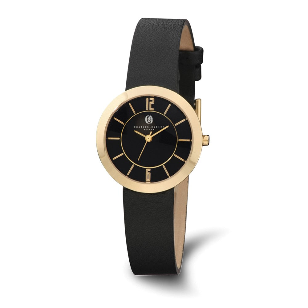 Charles Hubert Ladies Gold Tone & Black Stainless Steel Round Watch, Item W8539 by The Black Bow Jewelry Co.