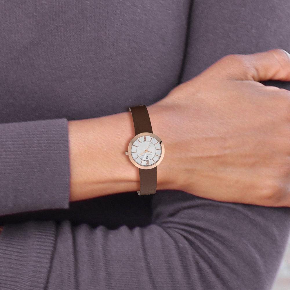 Alternate view of the Charles Hubert Ladies Rose Tone Stainless Steel & Brown Round Watch by The Black Bow Jewelry Co.