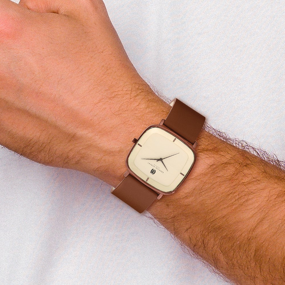 Alternate view of the Charles Hubert Mens Brown Plated Champagne Dial Quartz Square Watch by The Black Bow Jewelry Co.