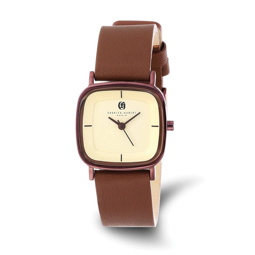 Charles Hubert Ladies Brown Plated Champagne Dial Quartz Square Watch, Item W8542 by The Black Bow Jewelry Co.