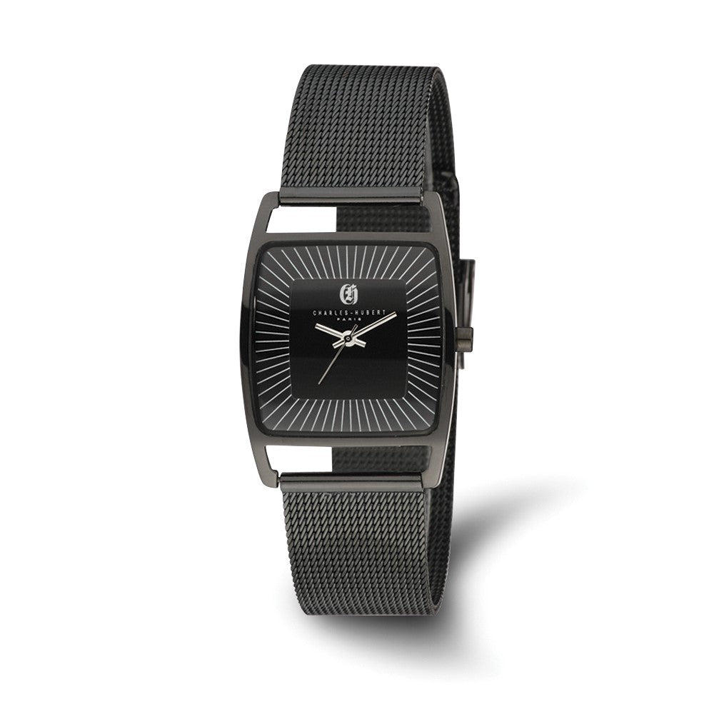 Charles Hubert Ladies Black Plated Stainless Steel Milanese Band Watch, Item W8548 by The Black Bow Jewelry Co.