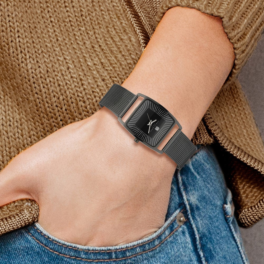 Alternate view of the Charles Hubert Ladies Black Plated Stainless Steel Milanese Band Watch by The Black Bow Jewelry Co.
