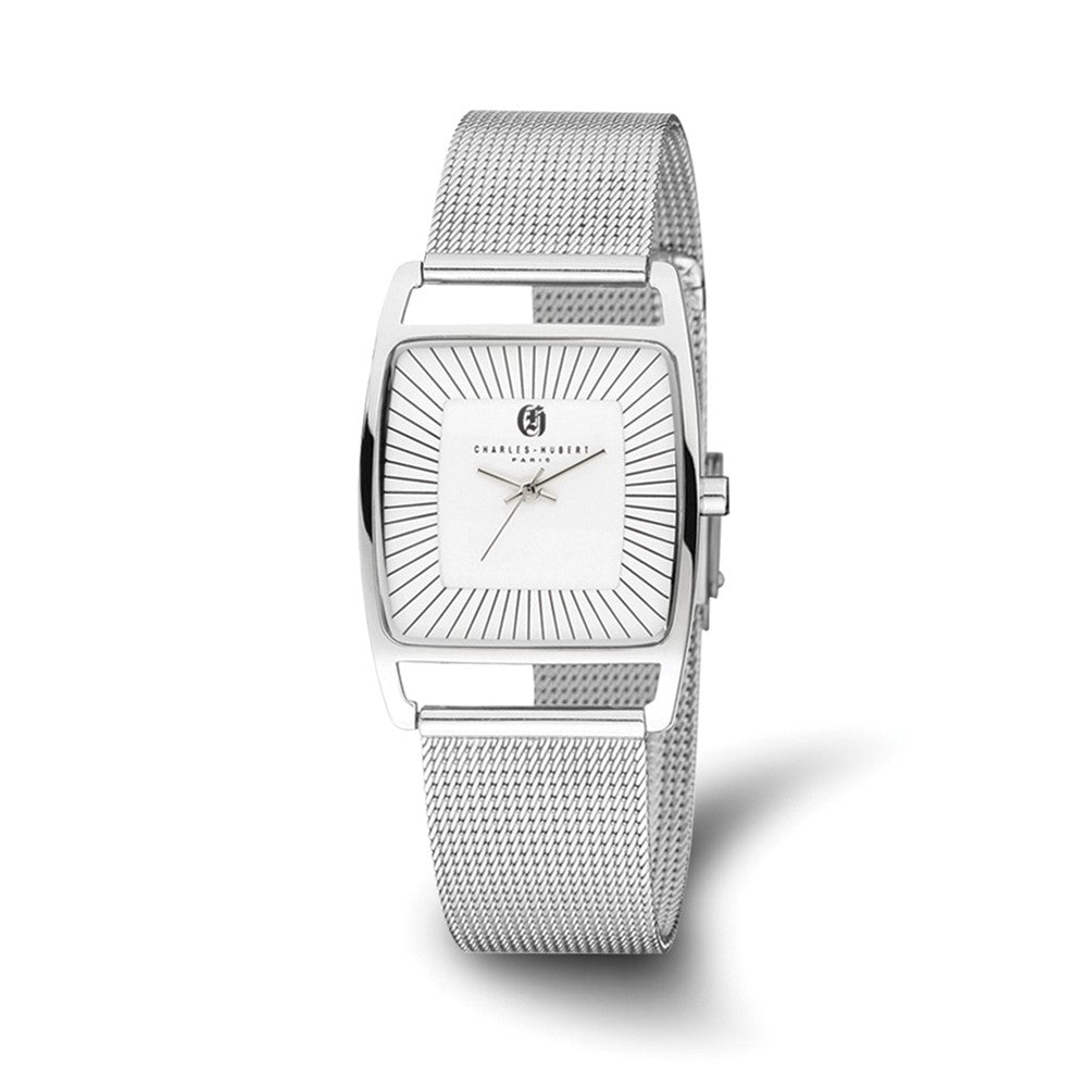 Charles Hubert Ladies Stainless Steel White Dial Milanese Band Watch, Item W8550 by The Black Bow Jewelry Co.
