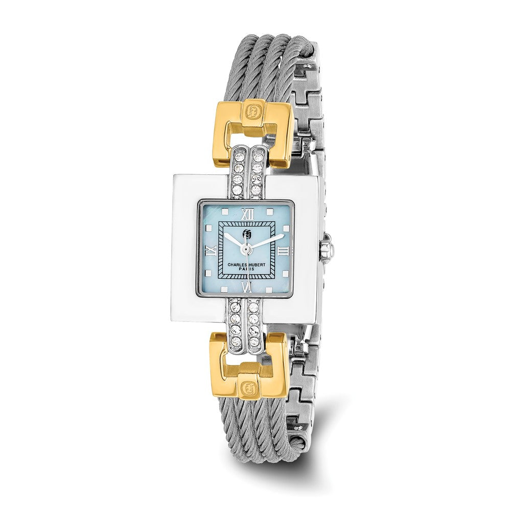 Charles Hubert Ladies 2-Tone MOP Dial Stnlss Stl Wire Bangle Watch, Item W8559 by The Black Bow Jewelry Co.