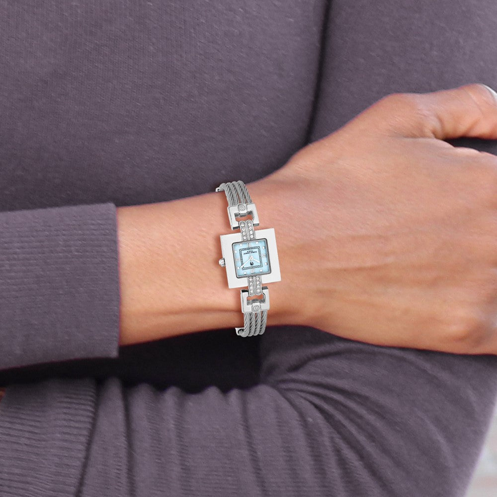 Alternate view of the Charles Hubert Ladies Stnlss Stl Wire Bangle Light Blue MOP Dial Watch by The Black Bow Jewelry Co.