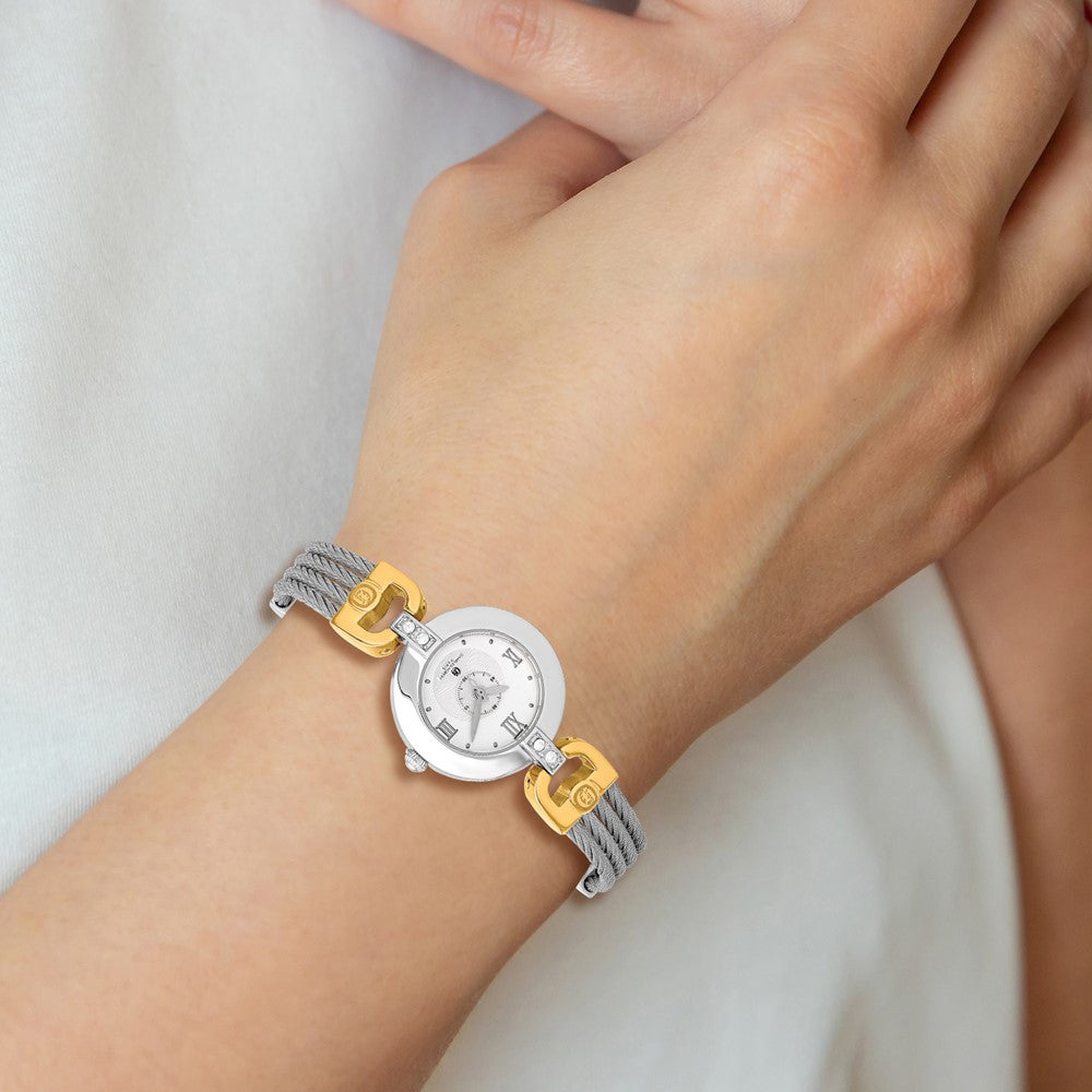 Alternate view of the Charles Hubert Ladies 2-tone Stnlss Stl Wire Bangle Silver Dial Watch by The Black Bow Jewelry Co.
