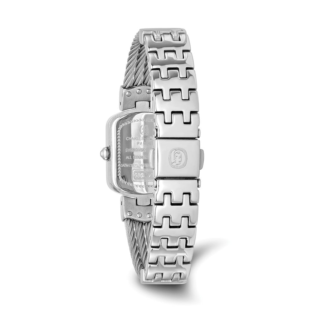 Alternate view of the Charles Hubert Ladies Stainless Steel Wire Bangle White MOP Dial Watch by The Black Bow Jewelry Co.