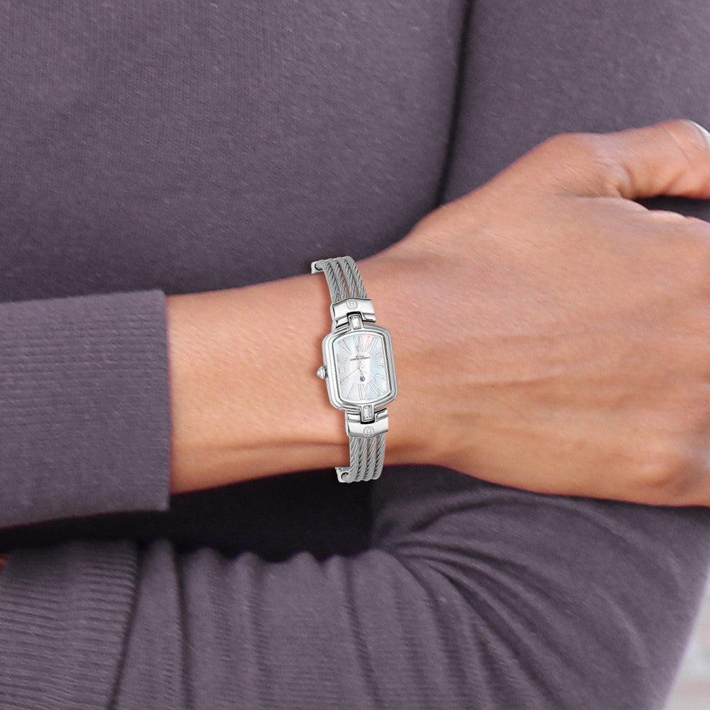 Alternate view of the Charles Hubert Ladies Stainless Steel Wire Bangle White MOP Dial Watch by The Black Bow Jewelry Co.