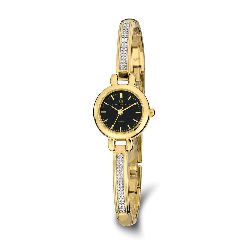 Charles Hubert Ladies Gold-Tone, Crystals, Black Dial Round Watch, Item W8573 by The Black Bow Jewelry Co.