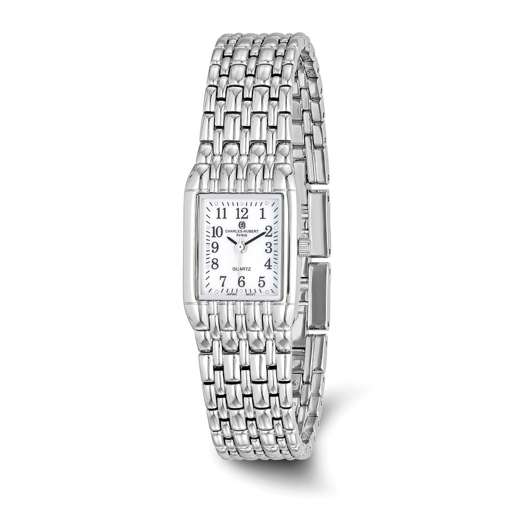 Charles Hubert Ladies Chrome Finish White Dial Quartz Analog Watch, Item W8584 by The Black Bow Jewelry Co.
