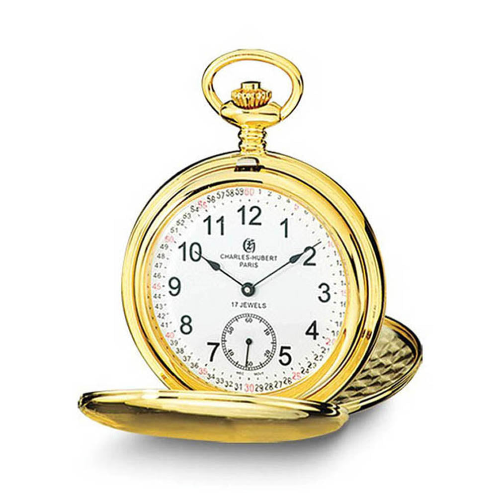 Charles Hubert Gold-Tone Stainless Steel White Dial 54mm Pocket Watch, Item W8592 by The Black Bow Jewelry Co.
