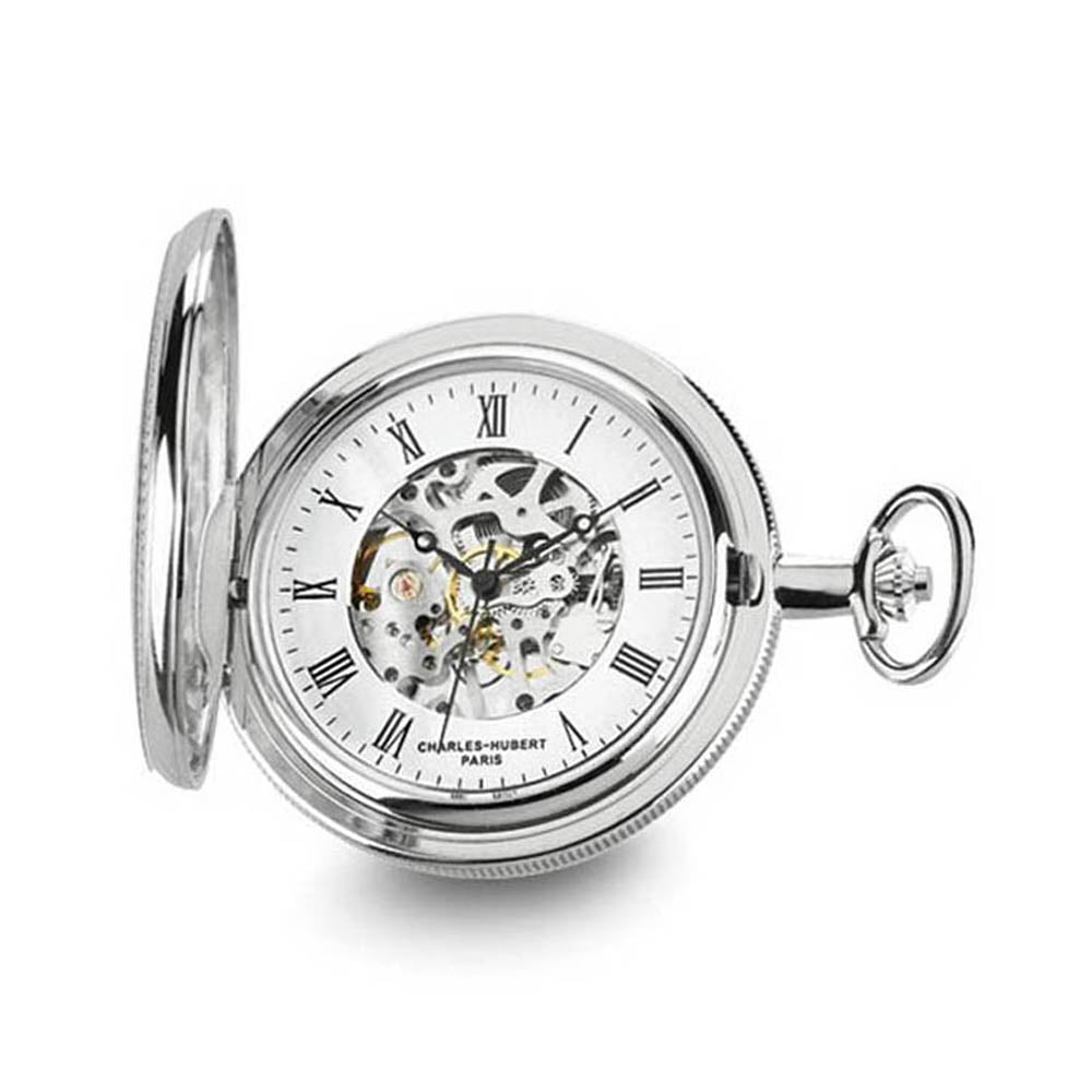 Charles Hubert Chrome-Finish Skeleton Dial Pocket Watch, Item W8603 by The Black Bow Jewelry Co.