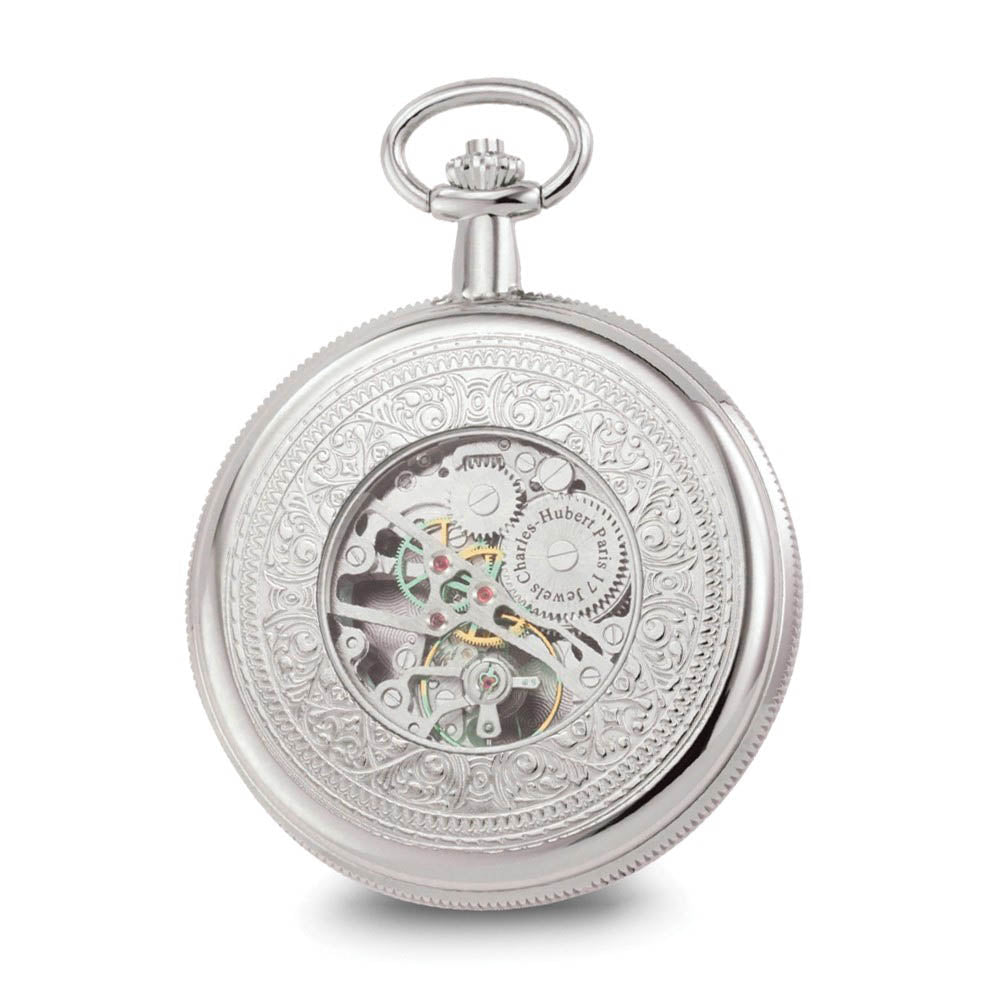 Alternate view of the Charles Hubert Chrome-Finish Skeleton Dial Pocket Watch by The Black Bow Jewelry Co.