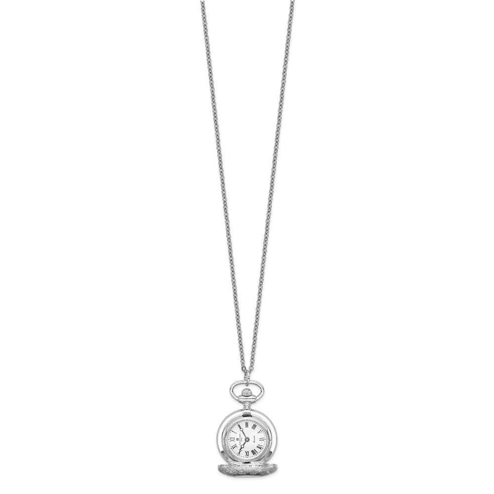 Alternate view of the Charles Hubert Chrome-finish Floral Pendant Watch Necklace 28-Inch by The Black Bow Jewelry Co.