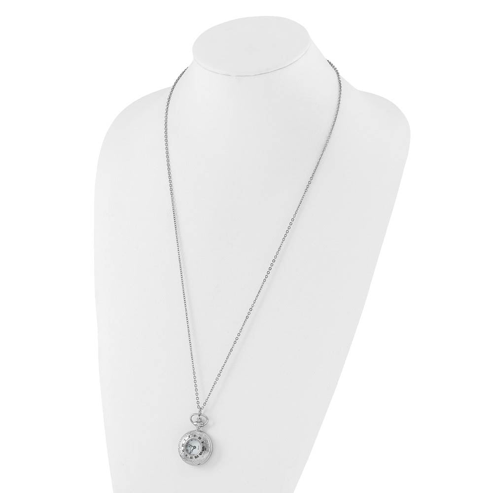 Alternate view of the Charles Hubert Chrome-finish Floral Pendant Watch Necklace 28-Inch by The Black Bow Jewelry Co.