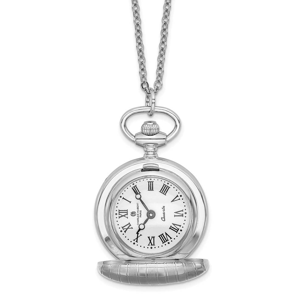 Charles Hubert Chrome-finish Stripe Design Pendant Watch, Item W8610 by The Black Bow Jewelry Co.