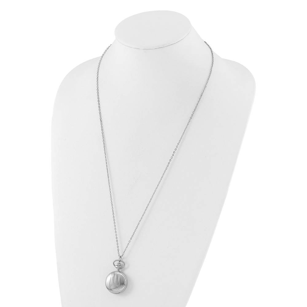 Alternate view of the Charles Hubert Chrome-finish Stripe Design Pendant Watch by The Black Bow Jewelry Co.