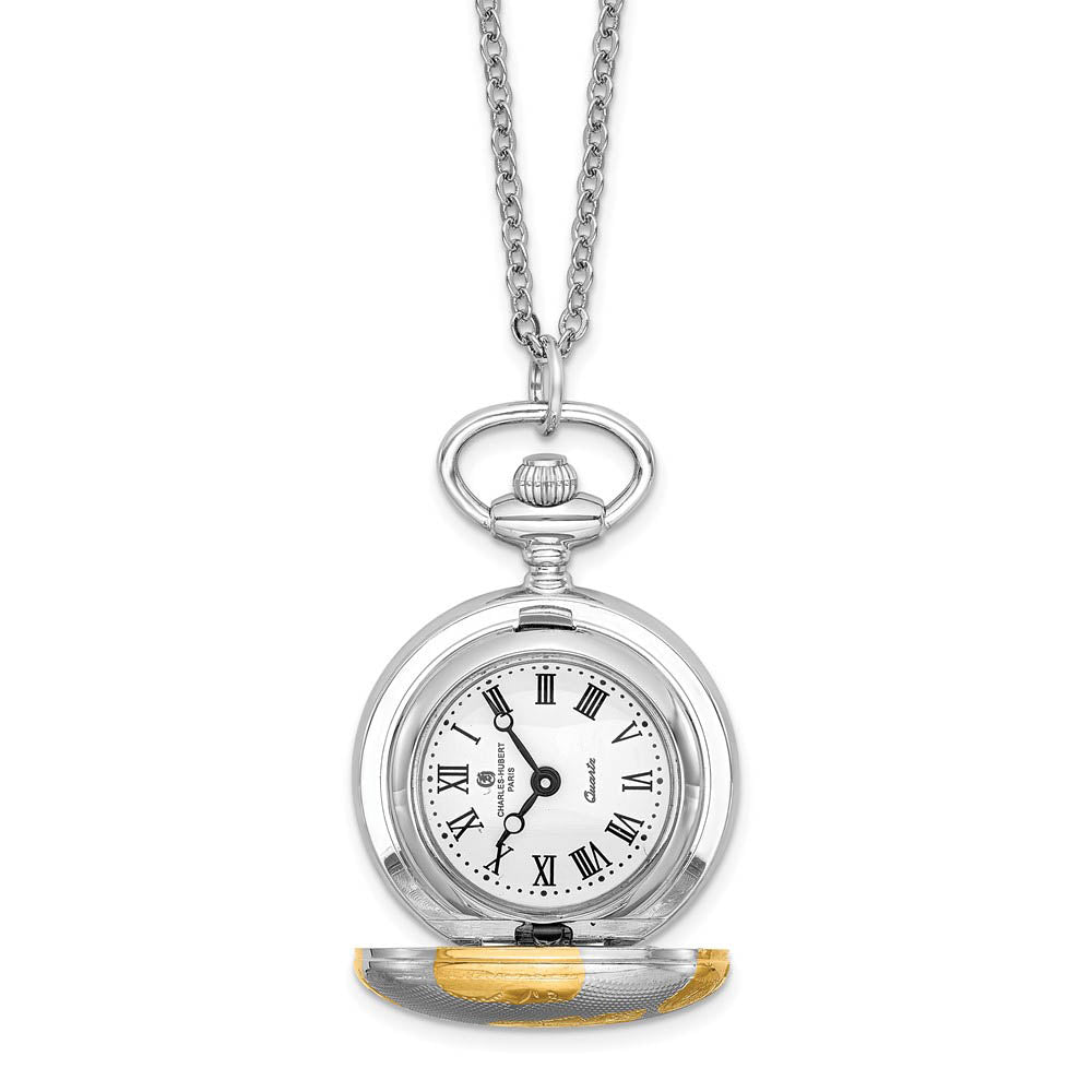Charles Hubert Two-tone Floral Design Pendant Watch, 28 Inch, Item W8611 by The Black Bow Jewelry Co.