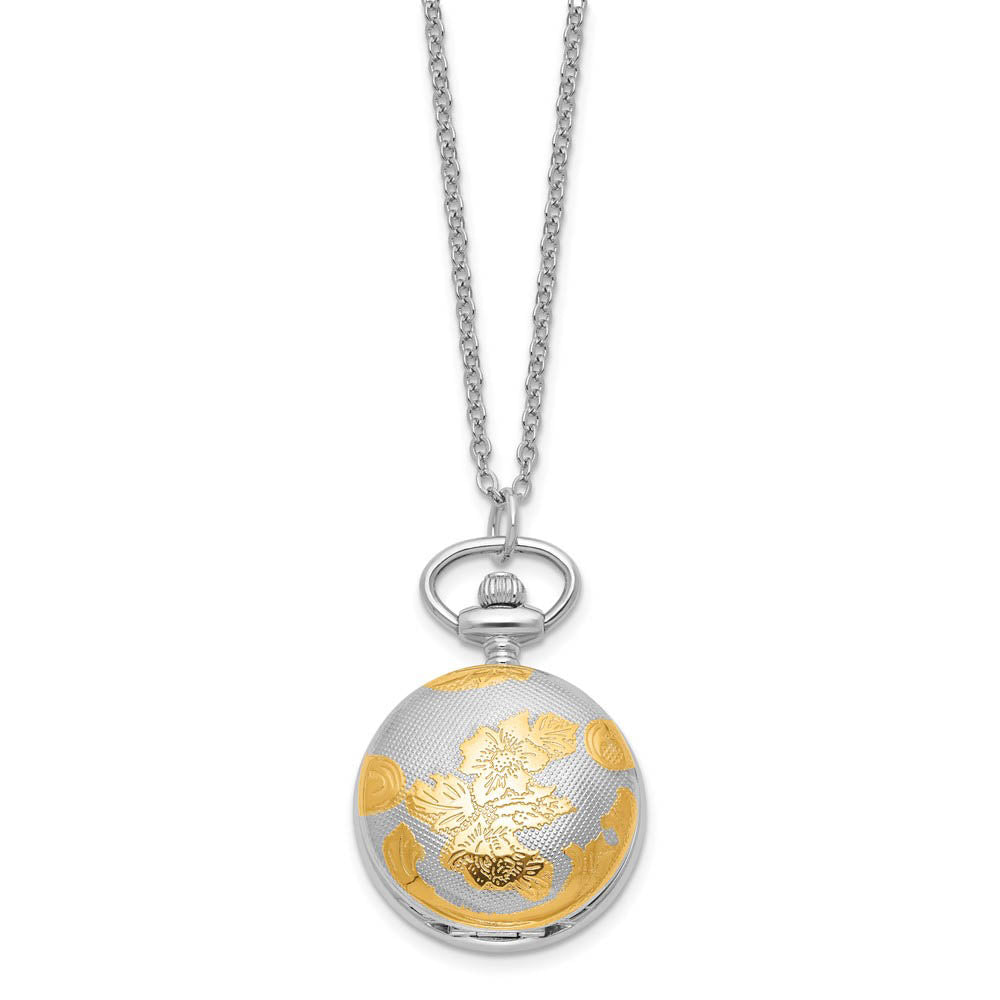 Alternate view of the Charles Hubert Two-tone Floral Design Pendant Watch, 28 Inch by The Black Bow Jewelry Co.