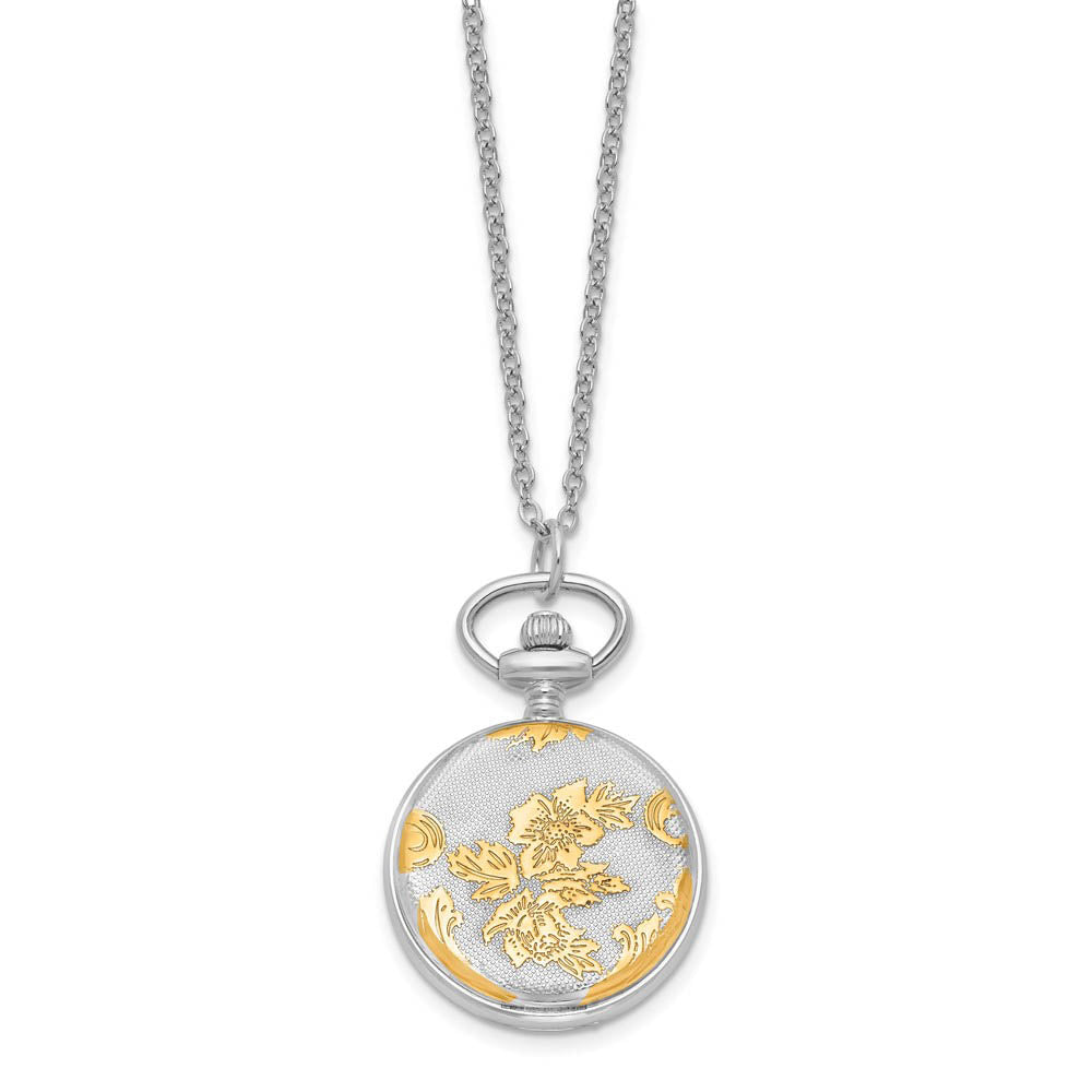 Alternate view of the Charles Hubert Two-tone Floral Design Pendant Watch, 28 Inch by The Black Bow Jewelry Co.
