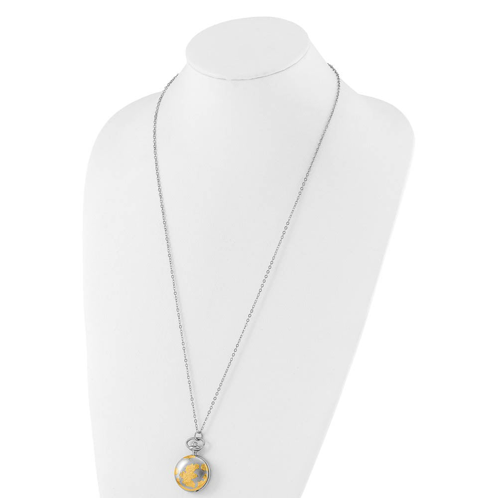 Alternate view of the Charles Hubert Two-tone Floral Design Pendant Watch, 28 Inch by The Black Bow Jewelry Co.
