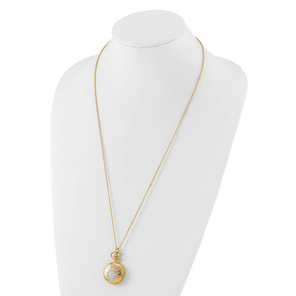 Alternate view of the Charles Hubert Two-tone Floral Design 26mm Pendant Watch, 28 Inch by The Black Bow Jewelry Co.
