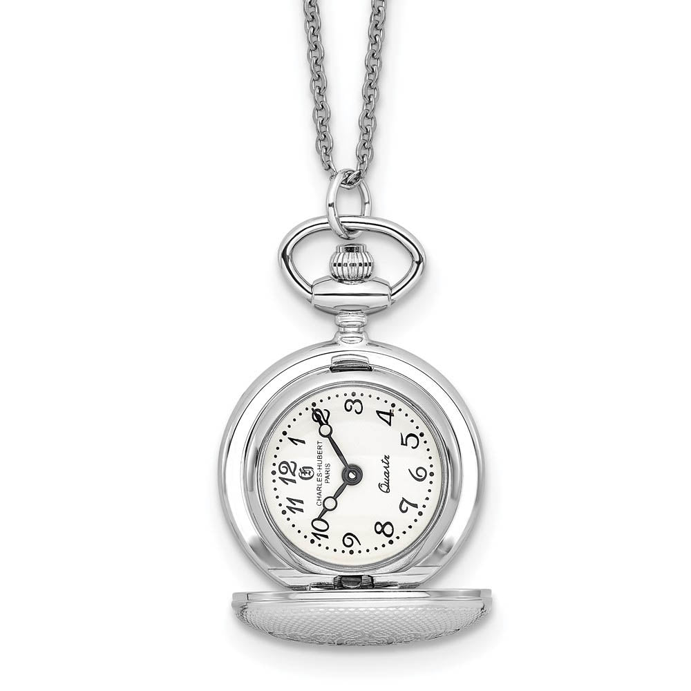 Charles Hubert Chrome-finish Quilted Design Pendant Watch, Item W8615 by The Black Bow Jewelry Co.